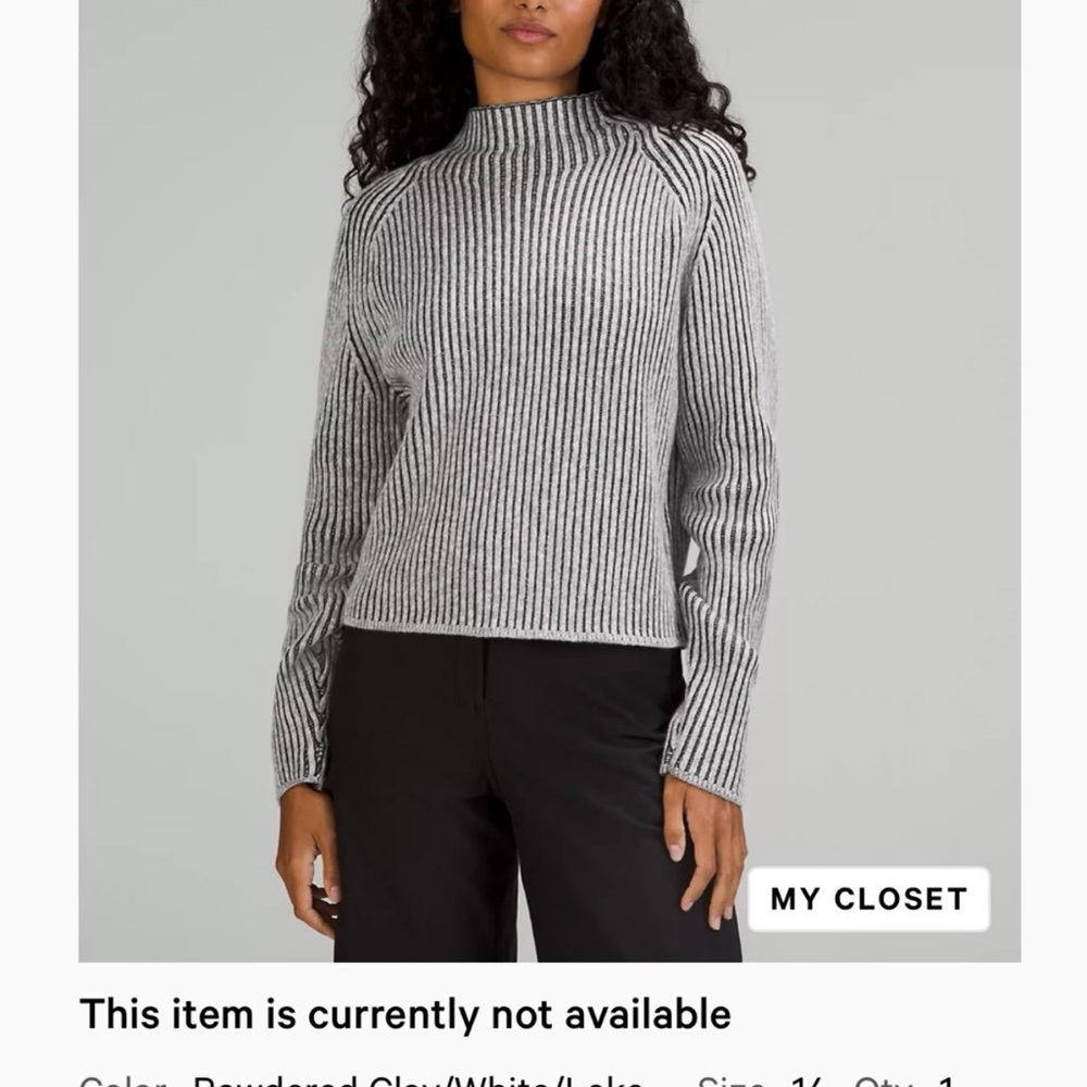 lululemon athletica Gray and White Striped Turtleneck Sweater